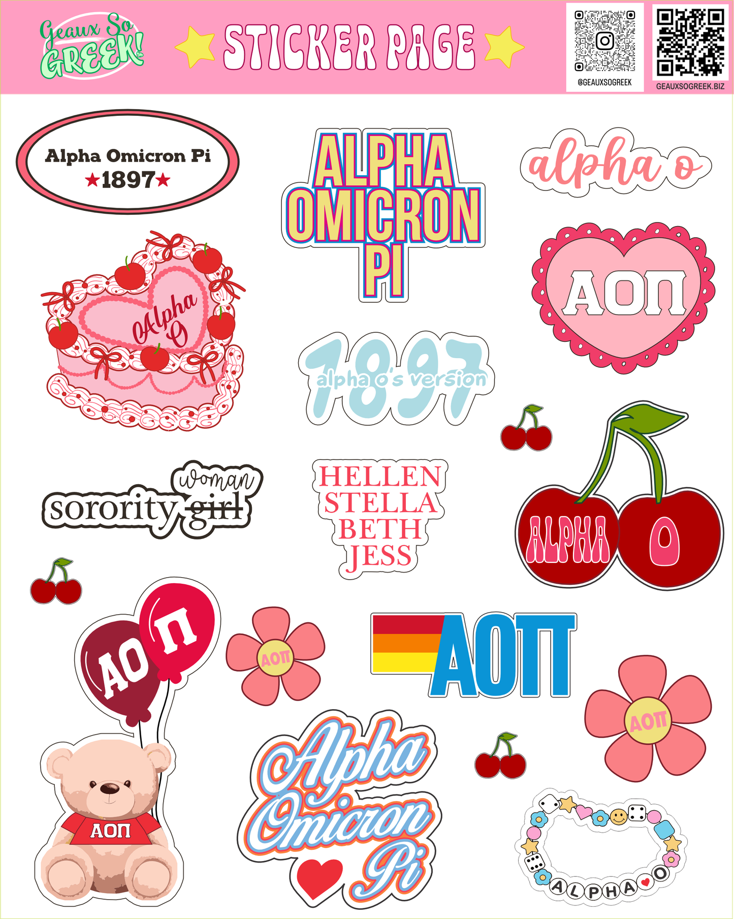 Cute Sorority Sticker Sheets