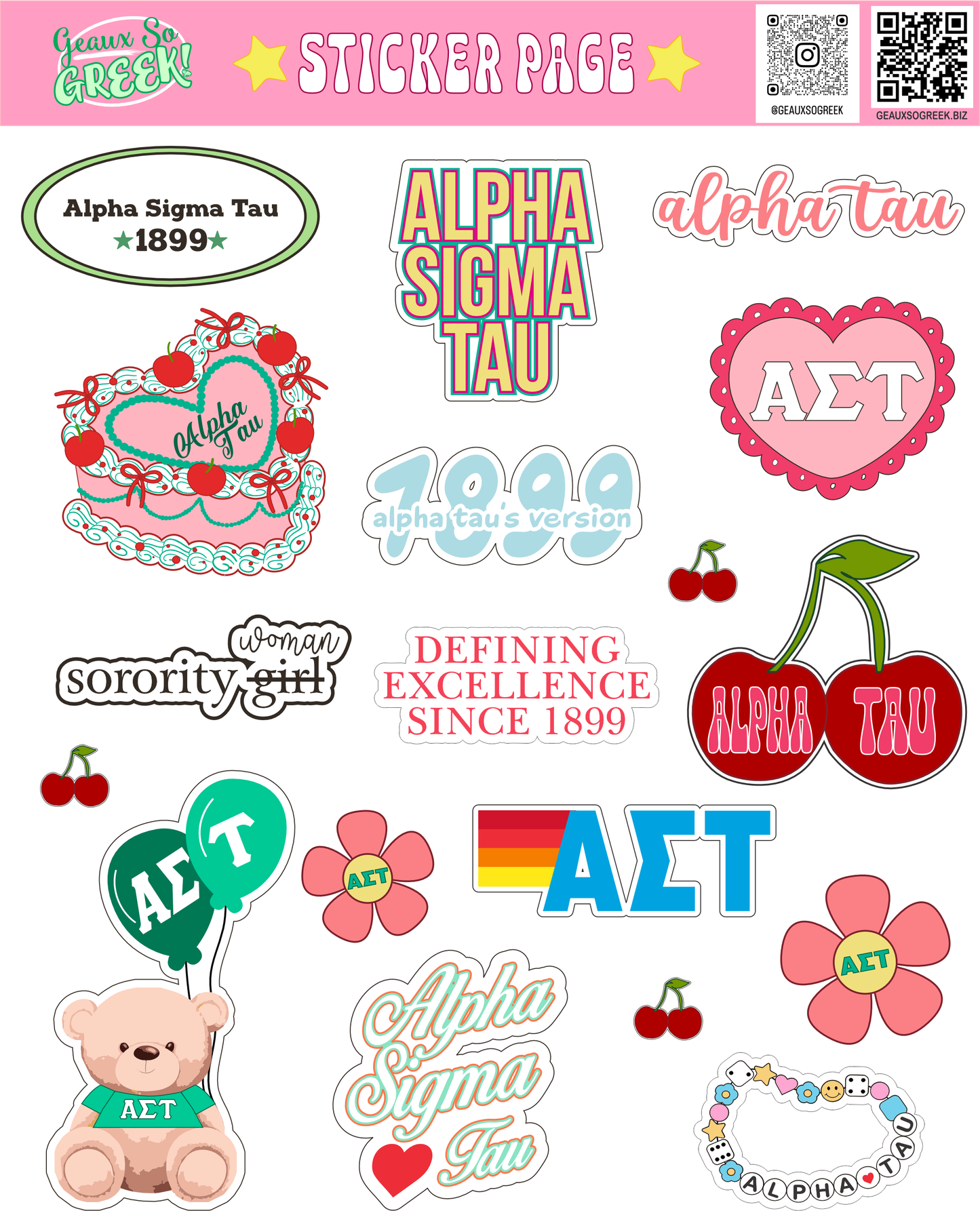 Cute Sorority Sticker Sheets