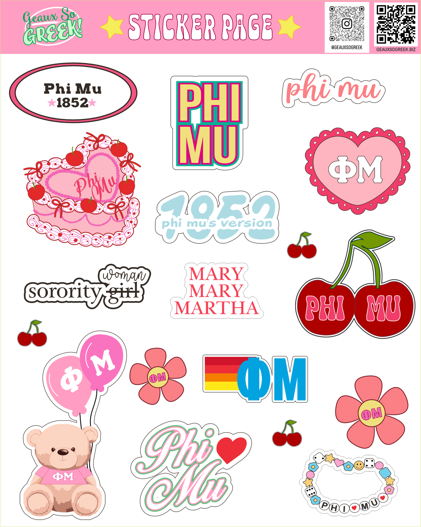 Cute Sorority Sticker Sheets