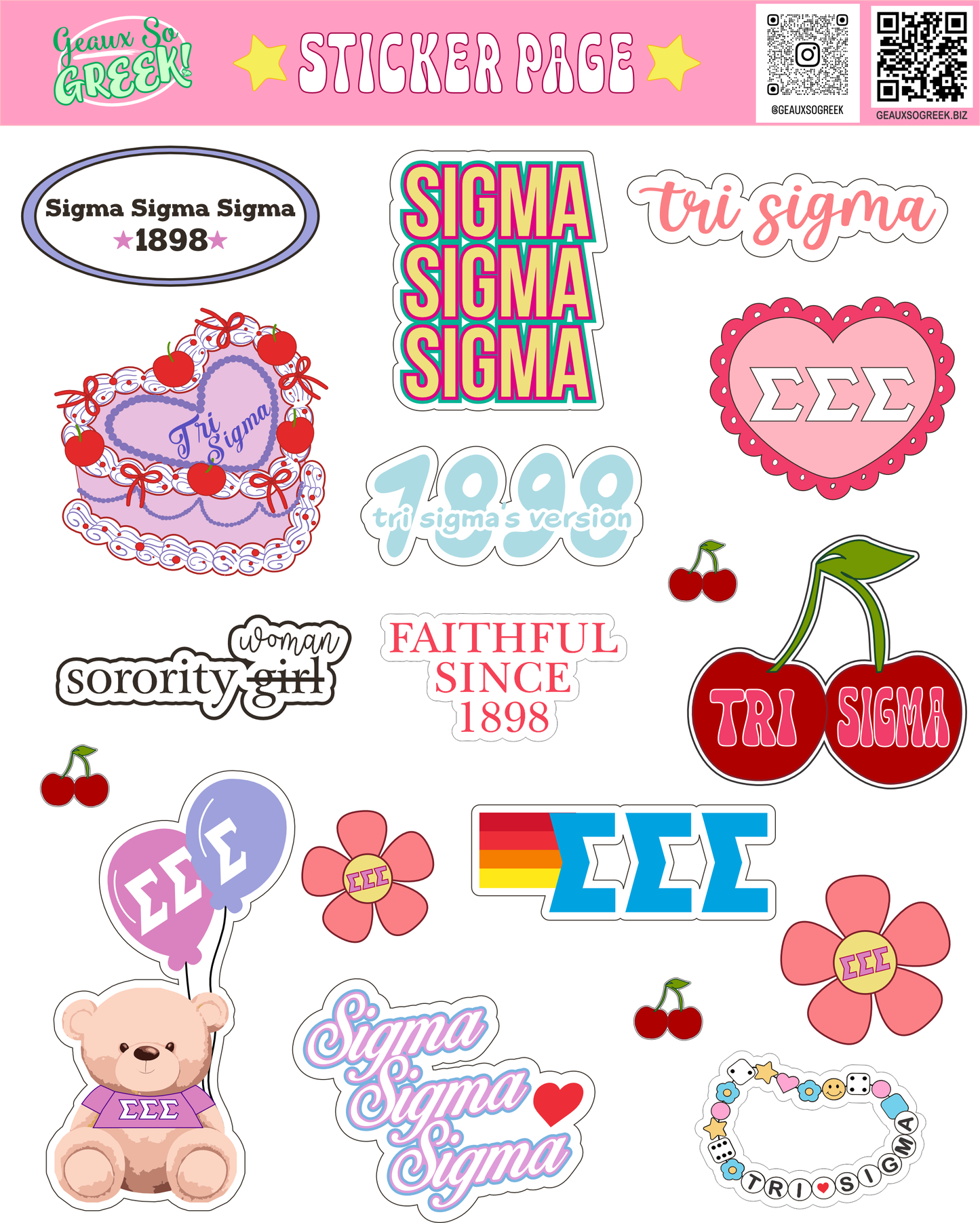 Cute Sorority Sticker Sheets